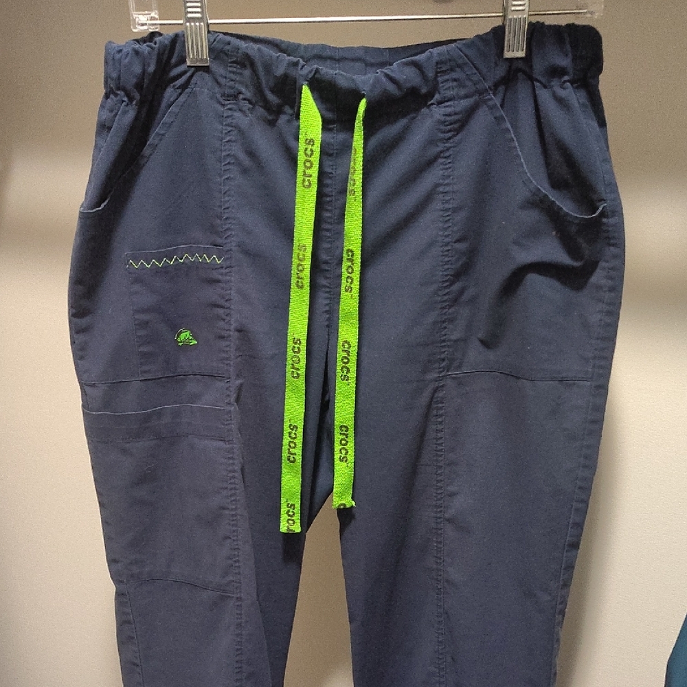 CROCS Women's Navy Scrub Pants with Lime Details